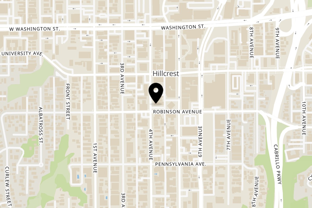 Map showing the location of Goi Cuon on 420 Robinson Ave in San Diego